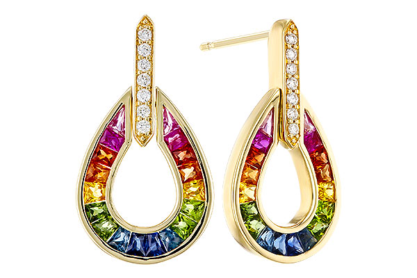 K293-12483: EARRINGS 1.18 MULTI-COLOR SAPP 1.25 TGW
